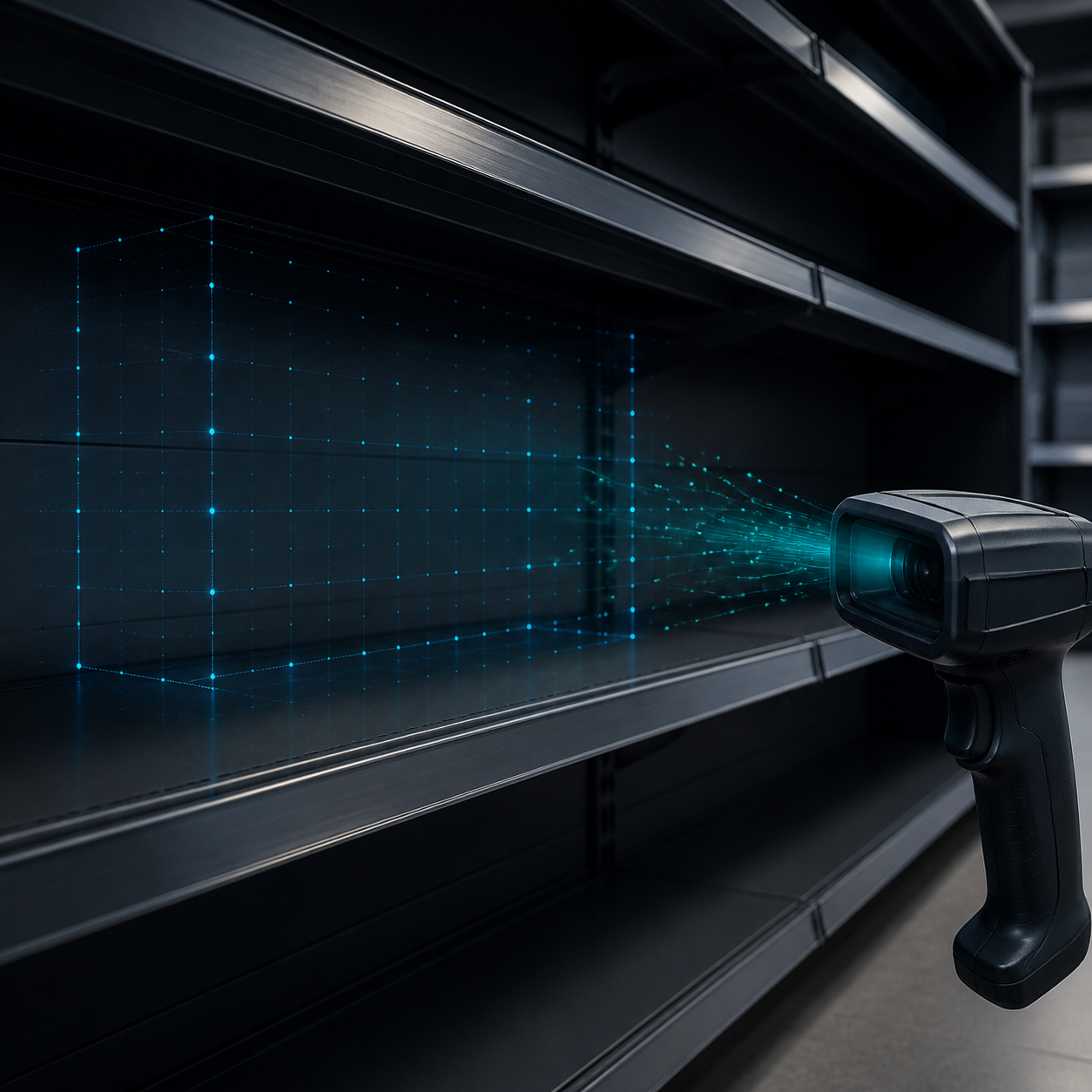 Computer vision scanning an empty shelf position connected to abstract inventory data
